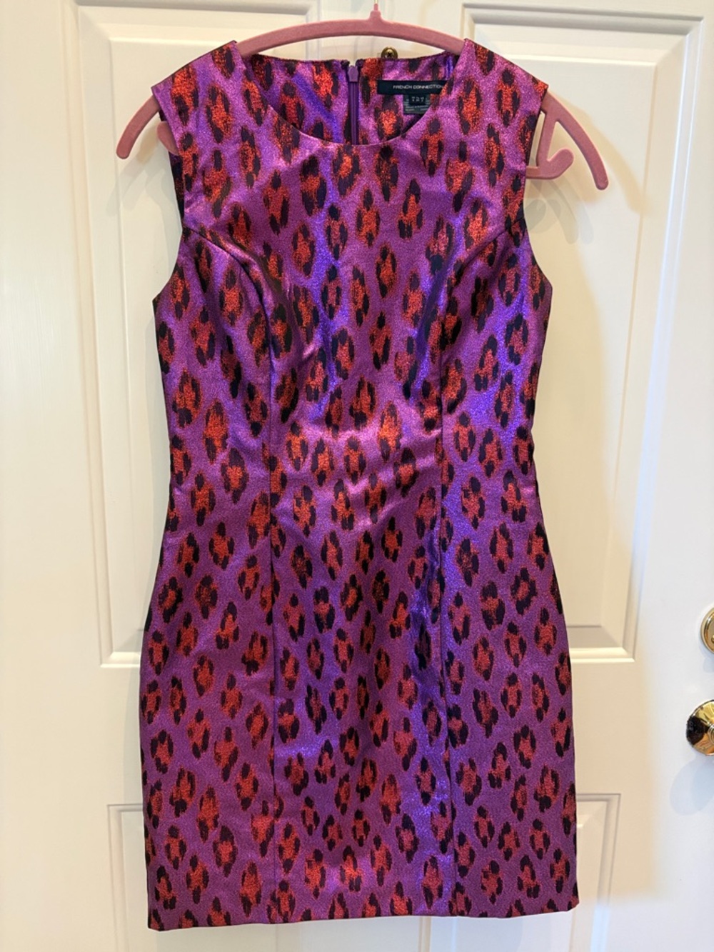 French Connection Metallic Leopard Mini Dress | Purple Copper | Party Dress